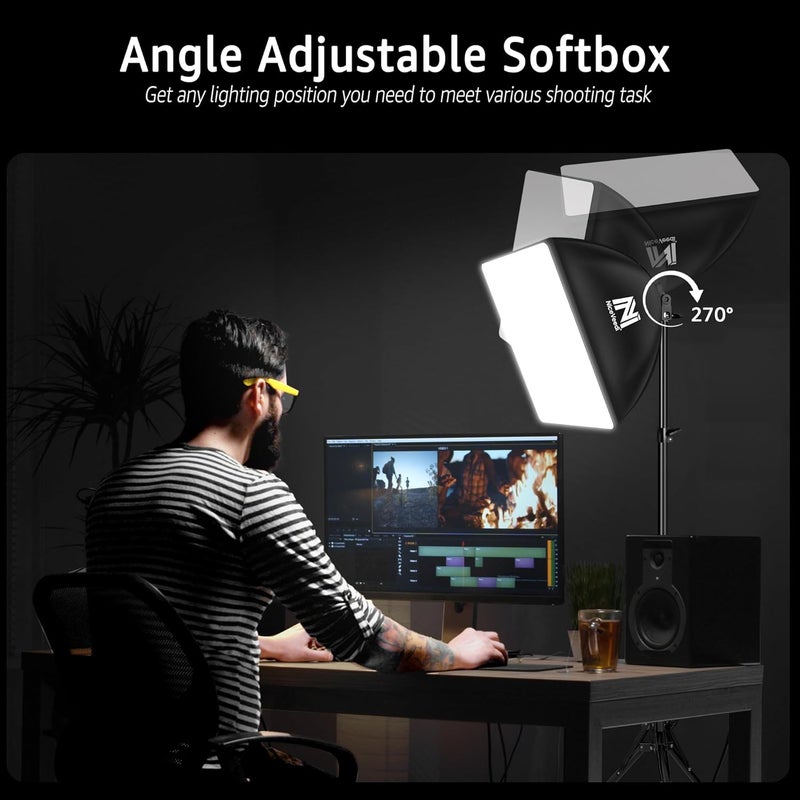 NiceVeedi Softbox Lighting Kit, 16'' x 16'' Softbox Photography Lighting Kit with 63” Tripod Stand & 5400K 450W Equivalent LED Bulb, Continuous Lighting for Photography/Video Record/Live Streaming - Image 3